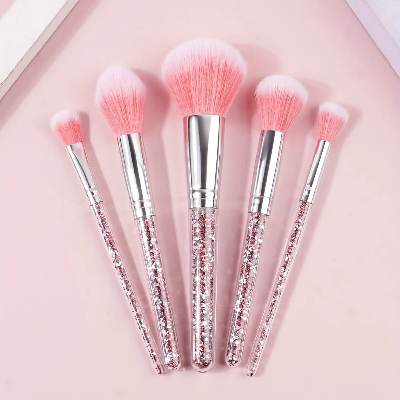 5pcs Makeup Brush Set With Fashionable Glitter Rhinestone Handle, Powder Brush Blush Brush Eyeshadow Brush,