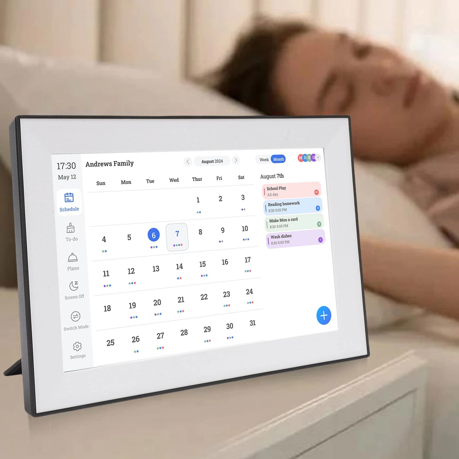 Calendario Digitale Smart WiFi da 10.1 Pollici con Supporto per Pianificazione Pasti, Funzione Cornice Fotografica, Sincronizzazione App e Galleria d'Arte