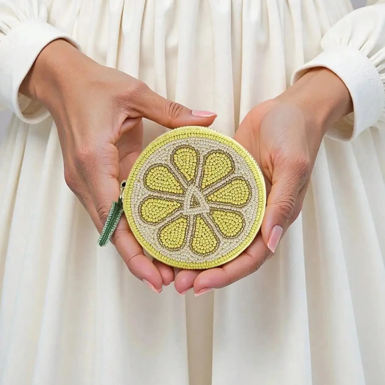 Embroidery beaded money wallet Beadwork fruit orange lemon round coin purse handmade small pouch orange colour 2026 spring new