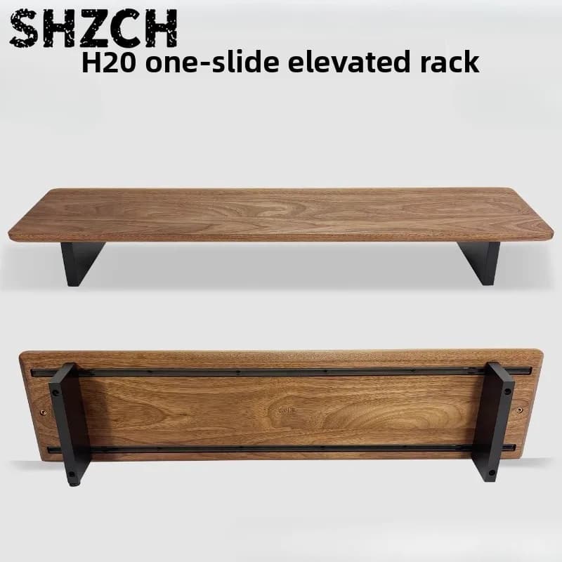 H20 North American Black Walnut Laptop Stand Modular Sliding Monitor Riser Ergonomic Desk Organizer for Computer & Notebook Base