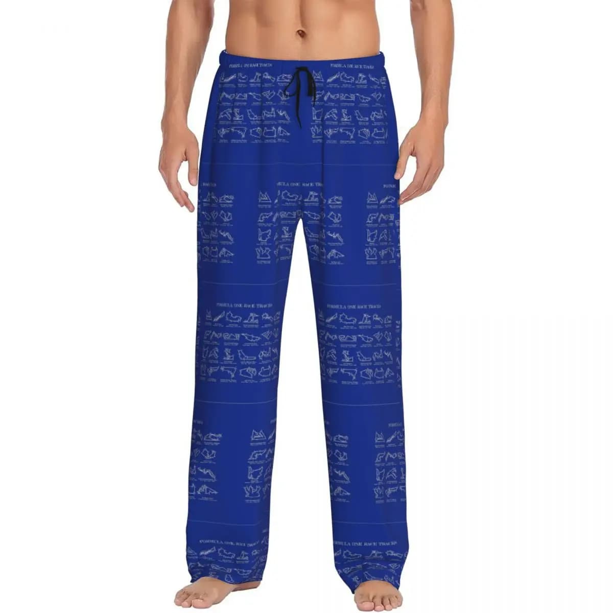 Custom F1 Race Tracks (White Stencil-No Background) Pajama Pants Men Sleepwear Sleep Lounge Bottoms with Pockets