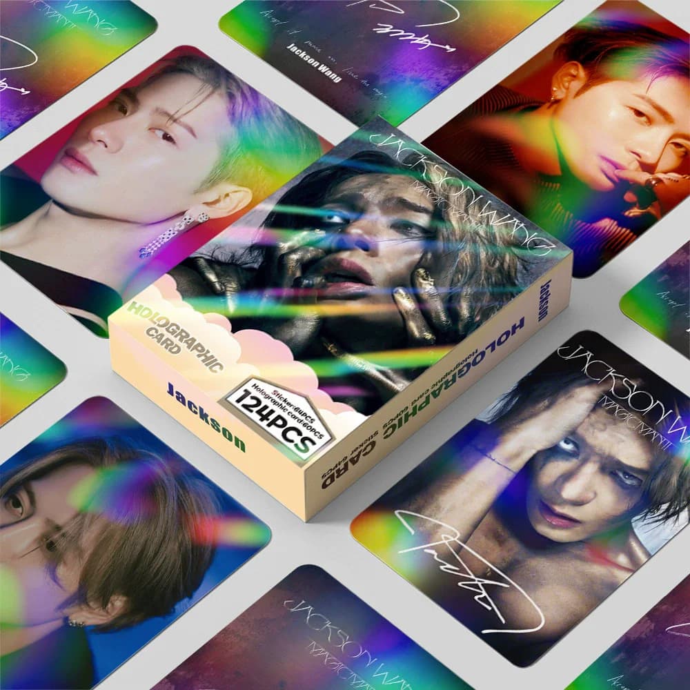 124 Pcs/Set Jackson Wang Holographic Flash Cards - Wang Jiaer MAGICMAN2 Album Photo Cards with Bonus Stickers