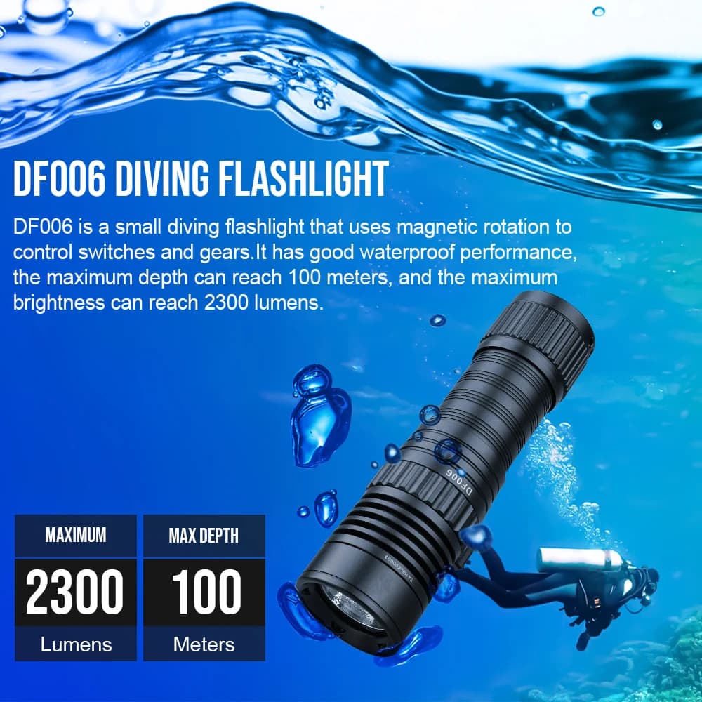 Trustfire DF006 Super Bright IP68 Underwater Flashlight Waterproof Professional Underwater Light Battery Powered 26650 With Hand Rope