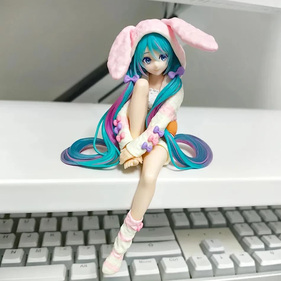 15CM Anime HATSUNE MIKU Figure Noodle Stopper Figure Rabbit Ear Pajamas Model Toy Doll Aciton Figure Collection Gift PVC