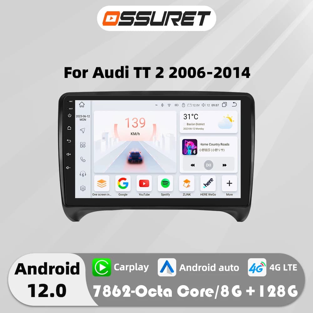 4G 8core Android 12 Autoradio per Audi TT MK2 8J 2006-2014 lettore multimediale GPS Navi Carplay 2din Autoradio 7862 unità principale