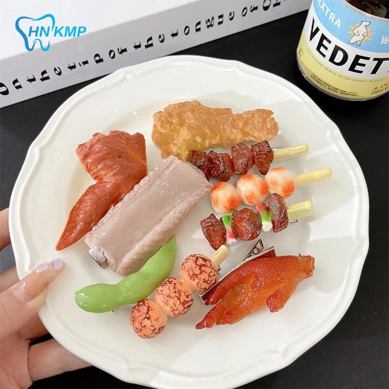 Pork Ribs Hair Accessories Simulation Food Hairpin For Women Chicken Wings Beans Clip Kelp Shrimp Fries Barbecue Hair Clips