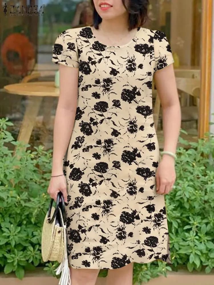 Summer Elegant Floral Printed Dress ZANZEA Bohemian Women Summer Dress Or Short Sleeved Veste Casual Party Holiday Dresses 2024