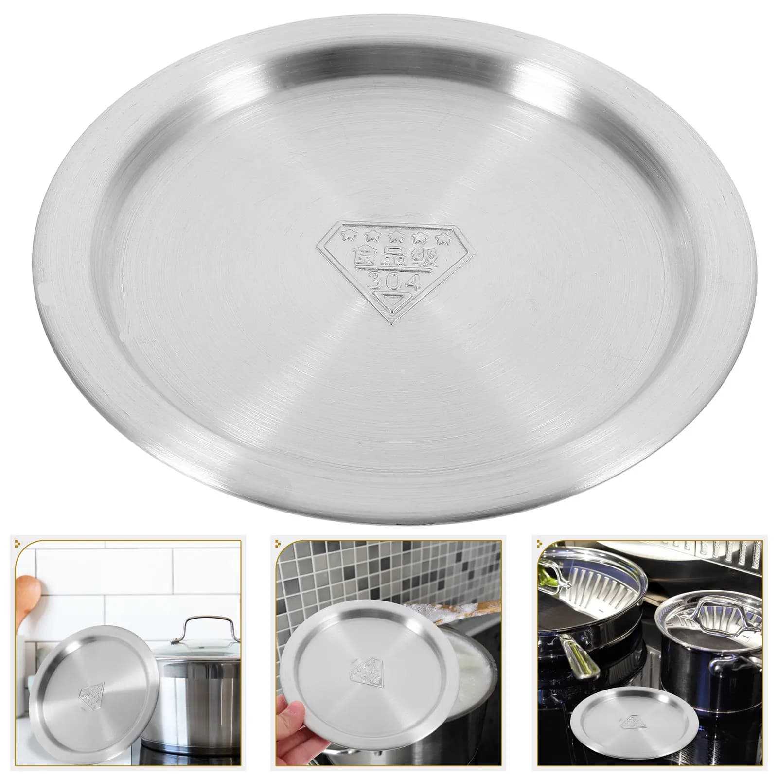 Universal Pot Lid Anti Boilover Cover 14Cm Stainless Steel Replacement for Frying Pans Cast Iron Skillets Saucepan Cooking Pot