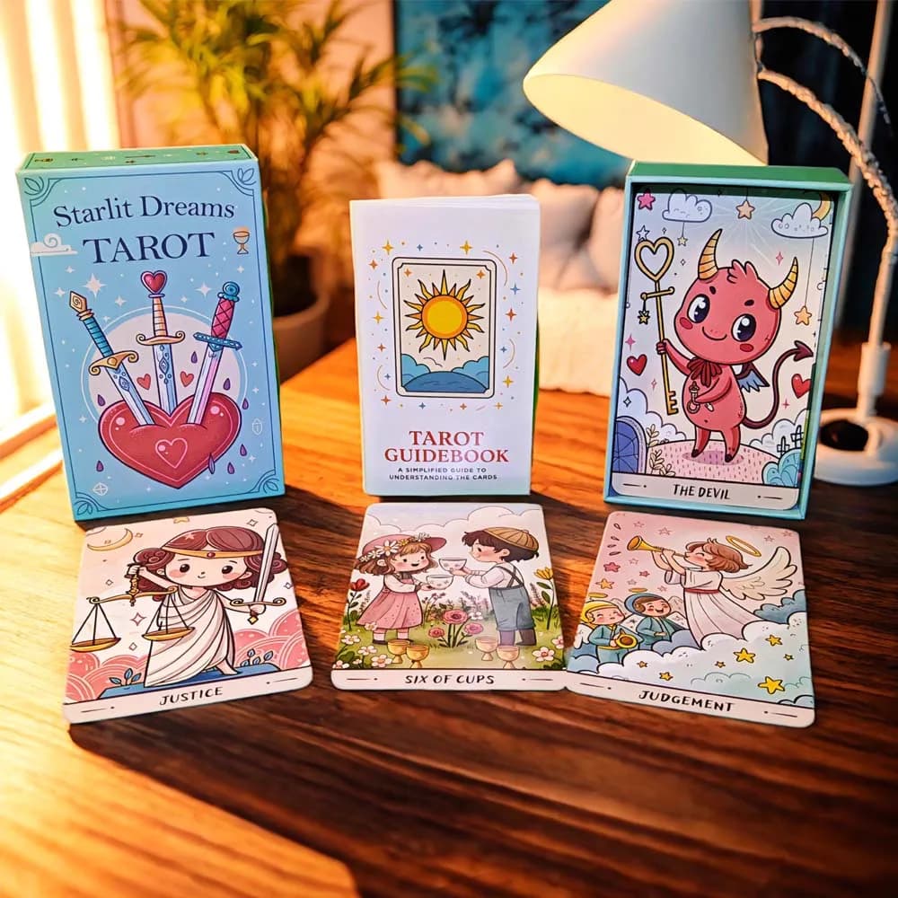 Set di carte dei tarocchi Starlit Dreams, 78 pezzi, 13x8 cm, include carte Oracle per principianti e istruzioni carta, carte con opere d'arte fantasy