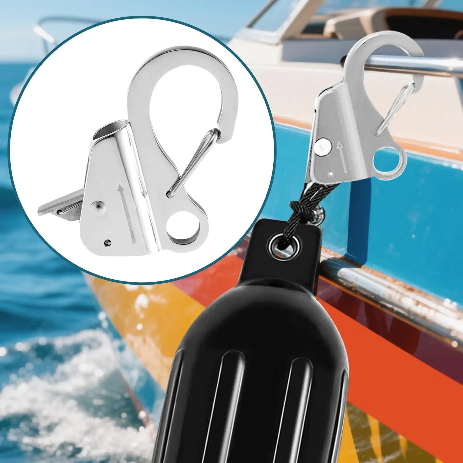 Gancio di ancoraggio per barche Sistema di ancoraggio senza nodi Clip regolabili a sgancio rapido in acciaio inossidabile per kayak da pesca Cargo Camping