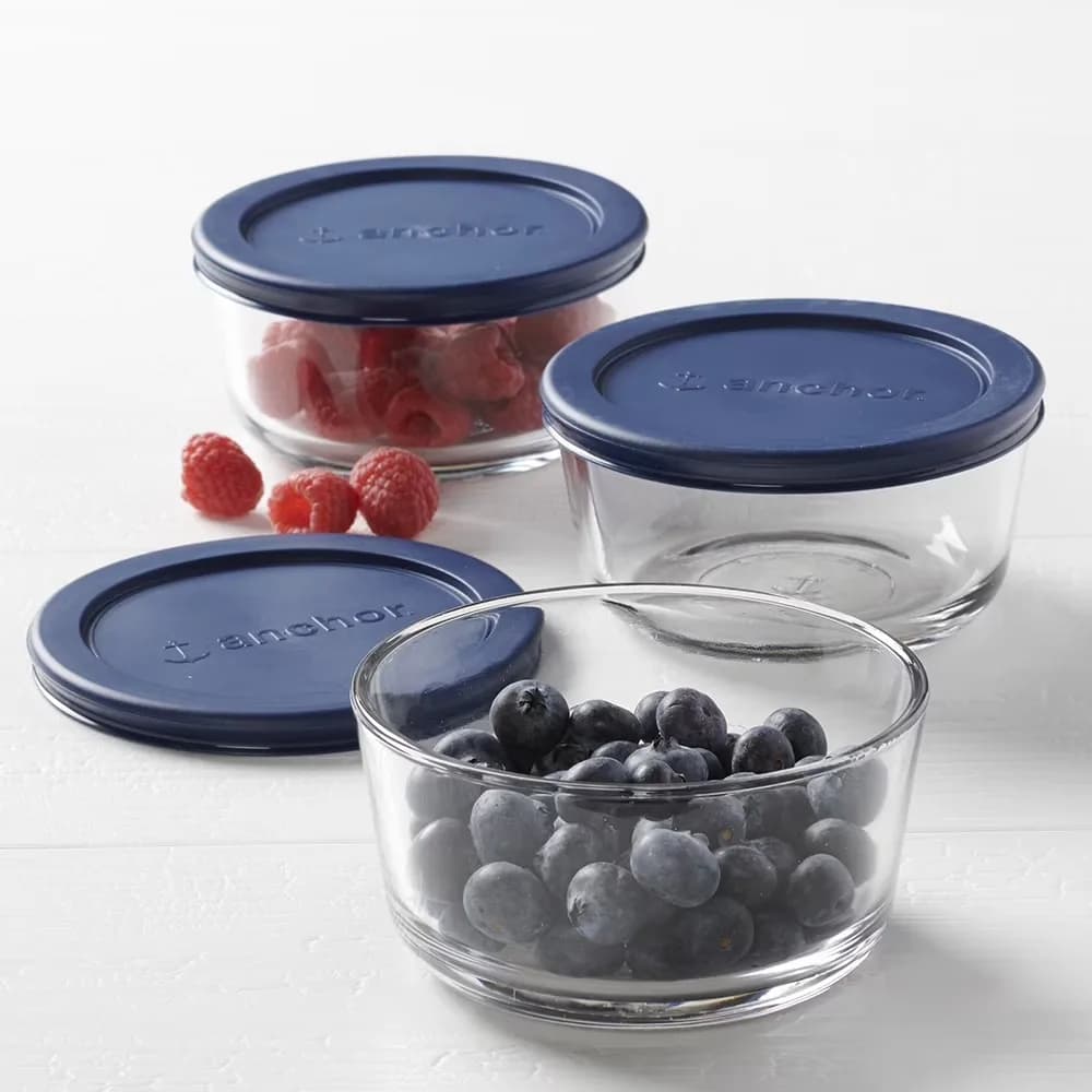 Anchor Hocking Glass Food Storage Containers with Lids, 2 Cup Round, Set of 3