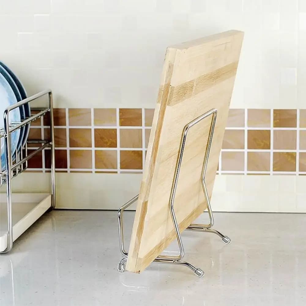 Compact Rustproof Cutting Board Stand Space Saving Drain Dish Storage Rack Vertical Non-slip Kitchen Organizer Countertop