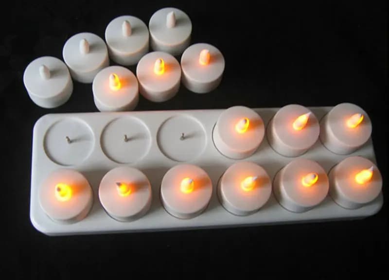 Set of 12 Rechargeable Led Candles Without Flame TeaLight Static Lamp Without Wax Valentine's Day Home Wedding Christmas Table Decorations- AMBRA