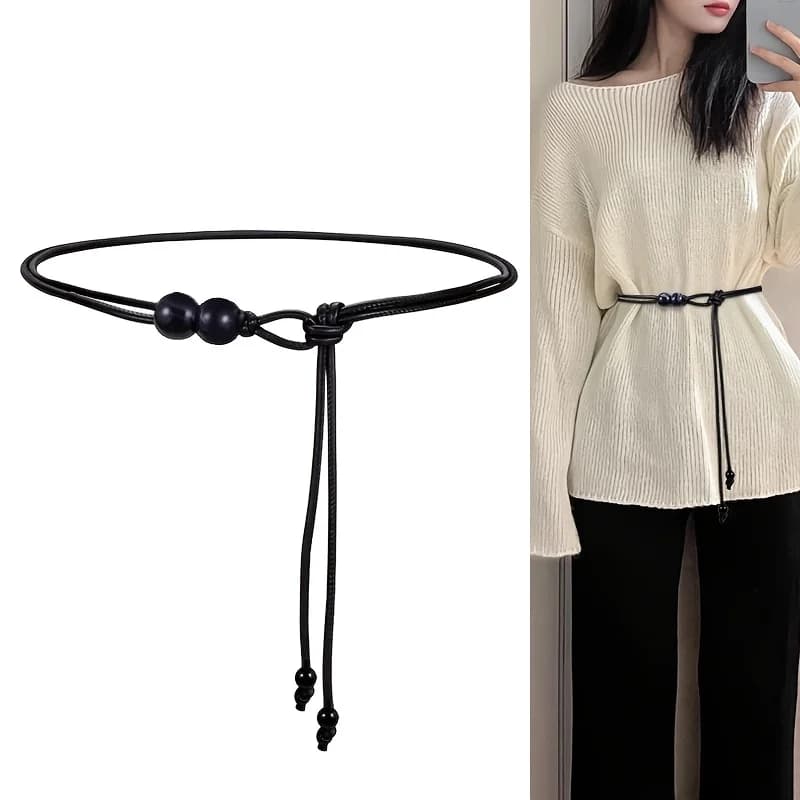 Cintura sottile da donna in PU regolabile e multifunzionale, con nodo decorativo, alla moda e semplice, adatta per essere abbinata.