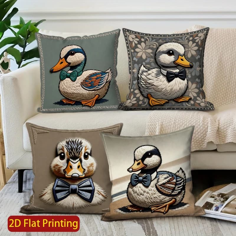 Pillow lining with duck-shaped pattern with adorable 2D bow, suitable for sofa, bedroom, car.