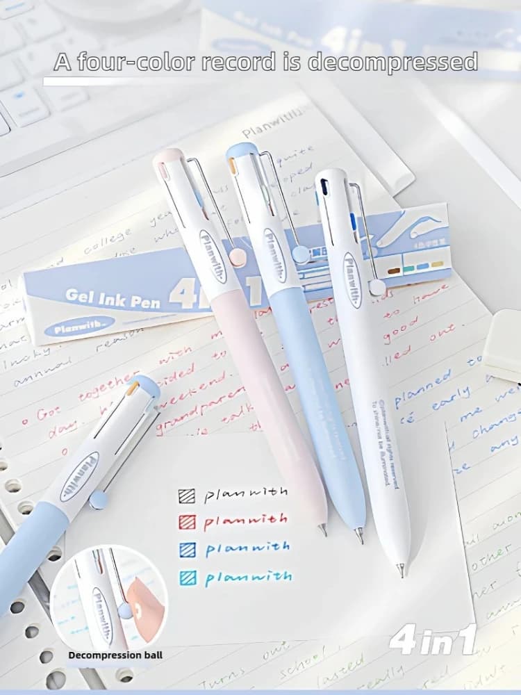 12/4 Colors Click Gel Pen 4 in 1 Multi Functional Retractable Ballpoint Pen for Taking Journal Writing Stationery School Supply