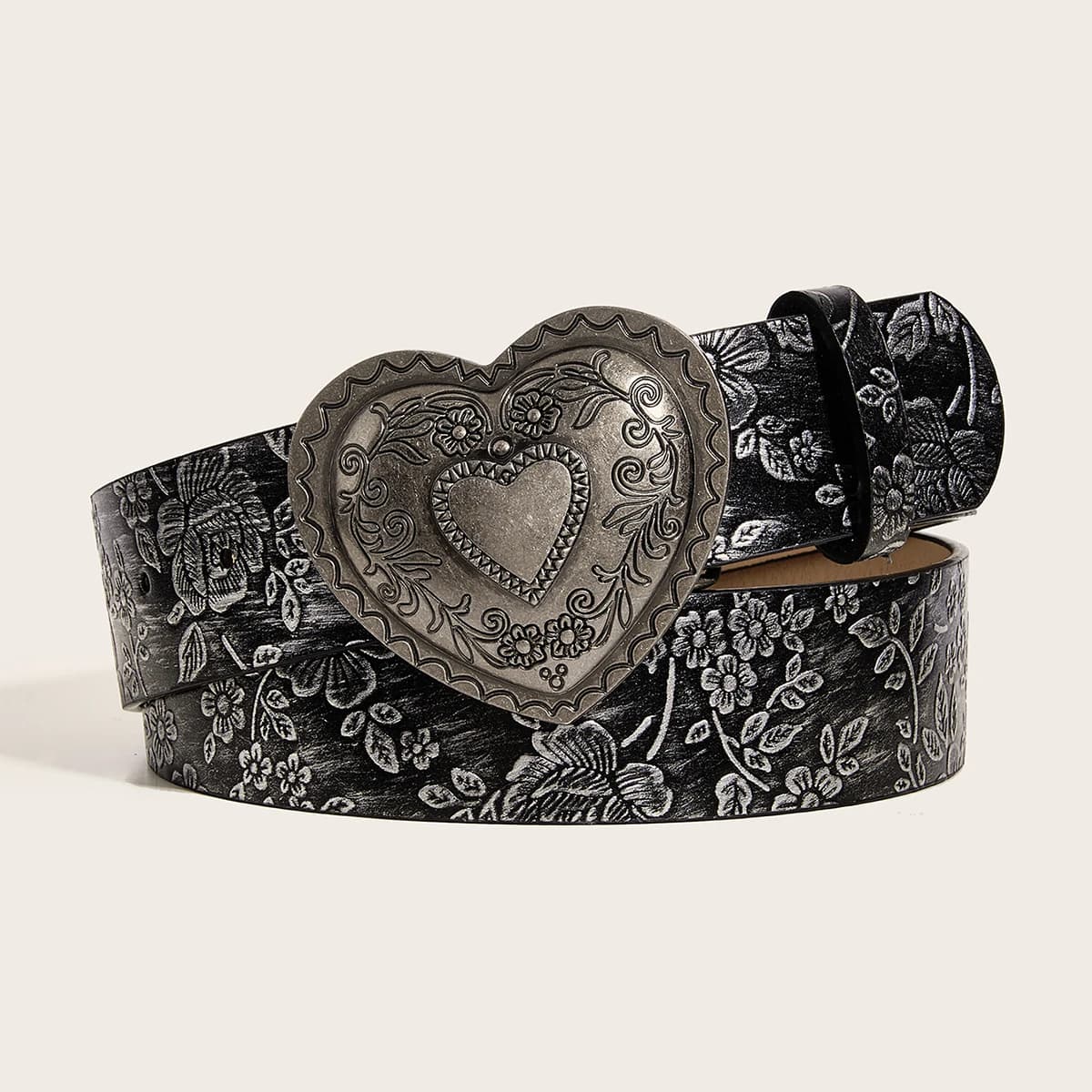 Cintura in pelle PU con motivo Love Buckle, jeans casual alla moda