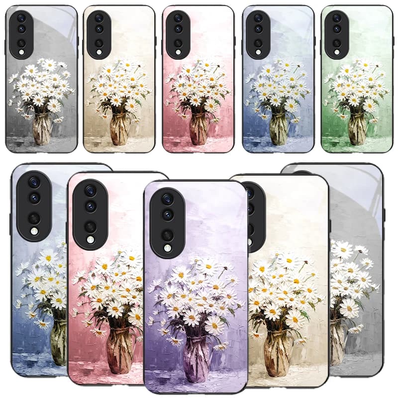 Watercolor blending daisy For Honor X6 X9c X9 X6b X8a X8 X9b X5b Plus X8b 30 Pro+ 50 Pro 70 90 200Lite Black Glass Phone Case