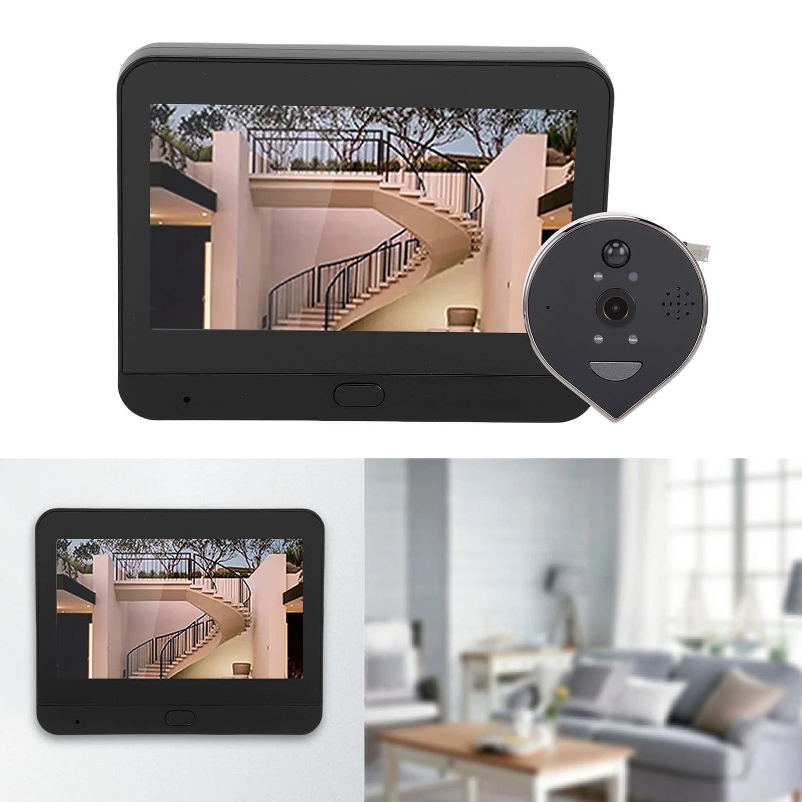 Telecamera Spioncino per Porta, Supporto per Videocitofono Intelligente 3 MP 1080P, Visore a 160 Gradi per Appartamento, Schermo 4.3 Pollici, Rilevamento Movimento PIR