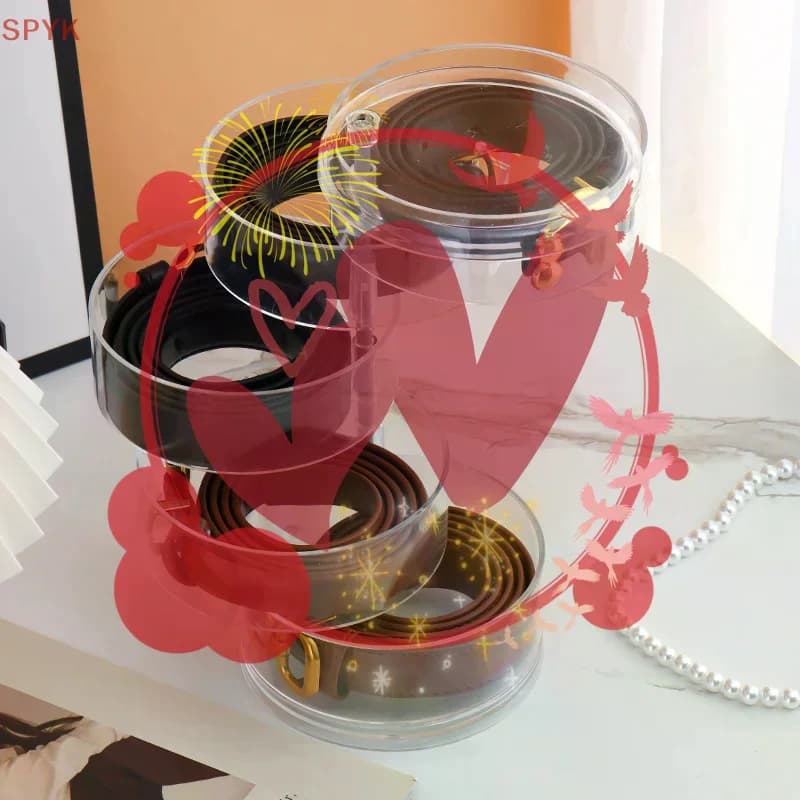 Scatola portaoggetti rotonda trasparente in acrilico impilabile, espositore per cinture, orologi, gioielli, cosmetici, bracciali, anelli, giocattoli, cravatte