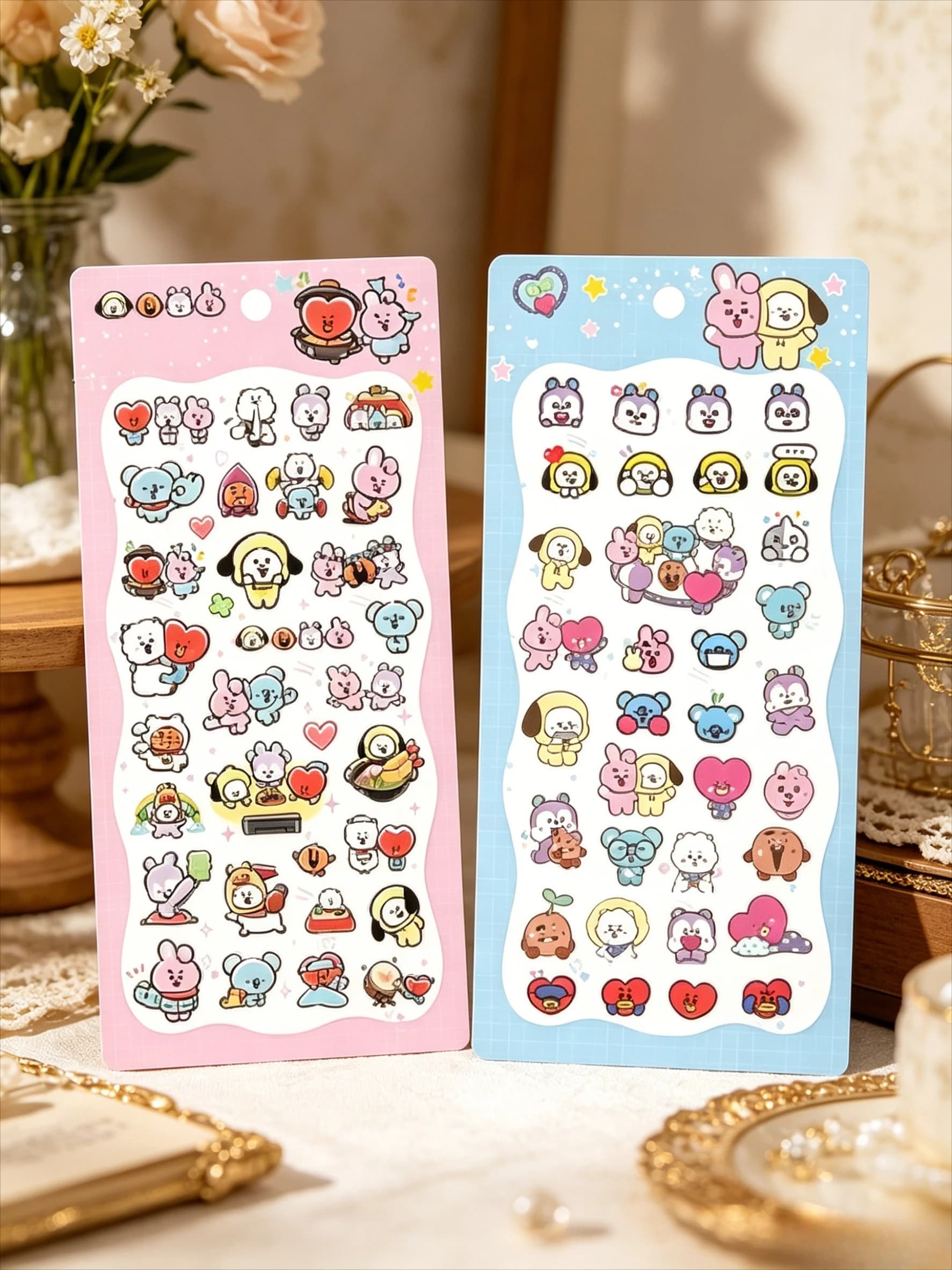 Kawaii BT21 Character Stickers Set Cute Mini Decals for Scrapbook, Diary, Planner, Aesthetic Stationery Supplies