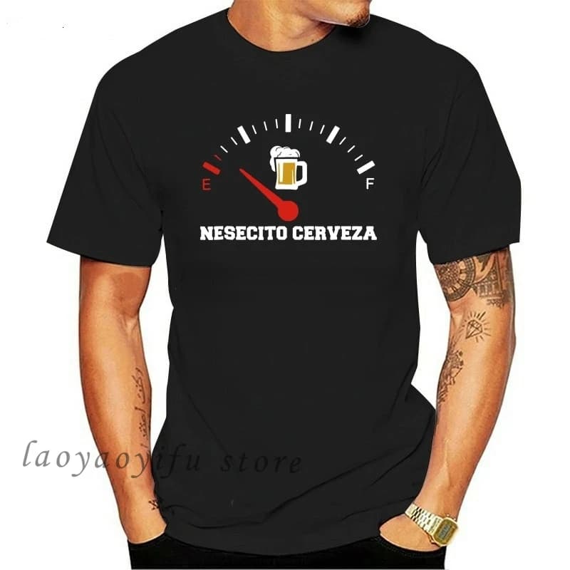 Necest Cerveza Beer Funny Citation Spaniard Men Black T-shirts Fashion Summer Maschile T-shirts Shirts of Big Size Clothing Men