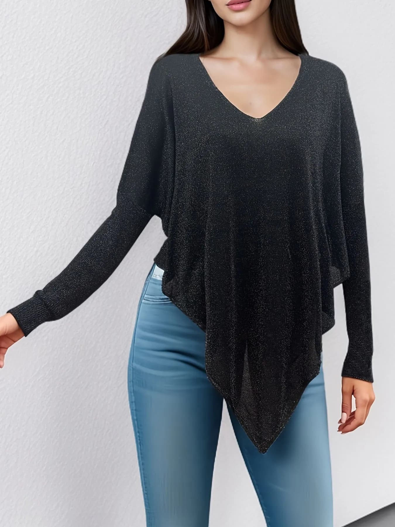 Women's Clothing - New Elegant and Fashionable Summer Collection, Sweater Tight Shirt Long Sleeve Skeleton, Top with Irregular Hood with Unit Tint