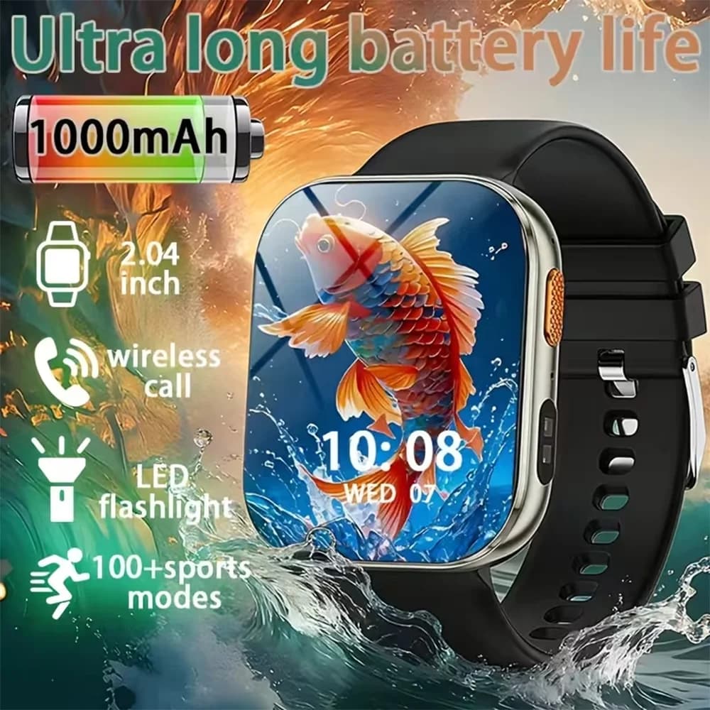 Nuovo Smartwatch con Batteria da 1000mAh, Monitoraggio Frequenza Cardiaca e Sonno, Chiamate Bluetooth, Impermeabile IP68, per Uomo e Donna, Compatibile con Android e iOS