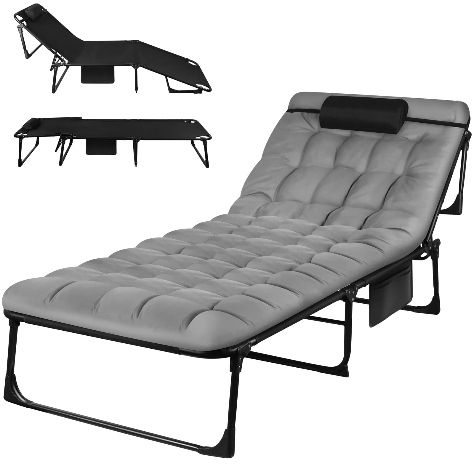 Lettino da campeggio pieghevole portatile - Poltrona lounge reclinabile regolabile in 3 posizioni con cuscino, letto per dormire all'aperto (larghezza 68 cm)