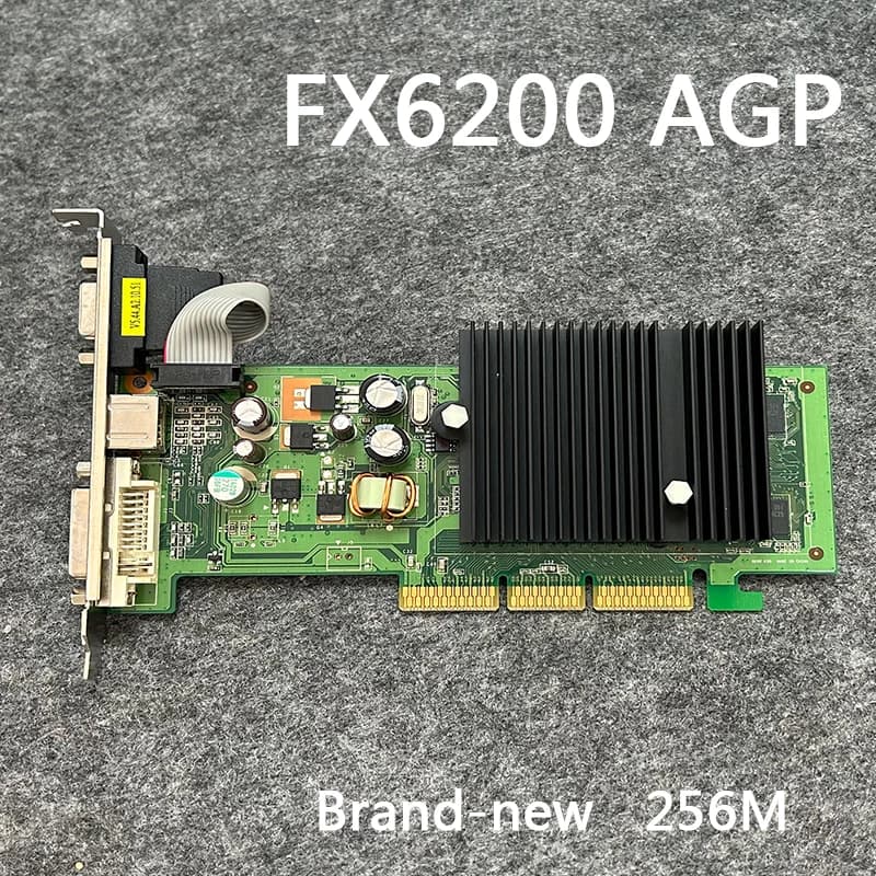scheda grafica video per nVIDIA FX6200 256M AGP 4x 8X DDR2 VGA + S video + DVI 64bit AGP Scheda video Scheda grafica pny Mute nuovissima