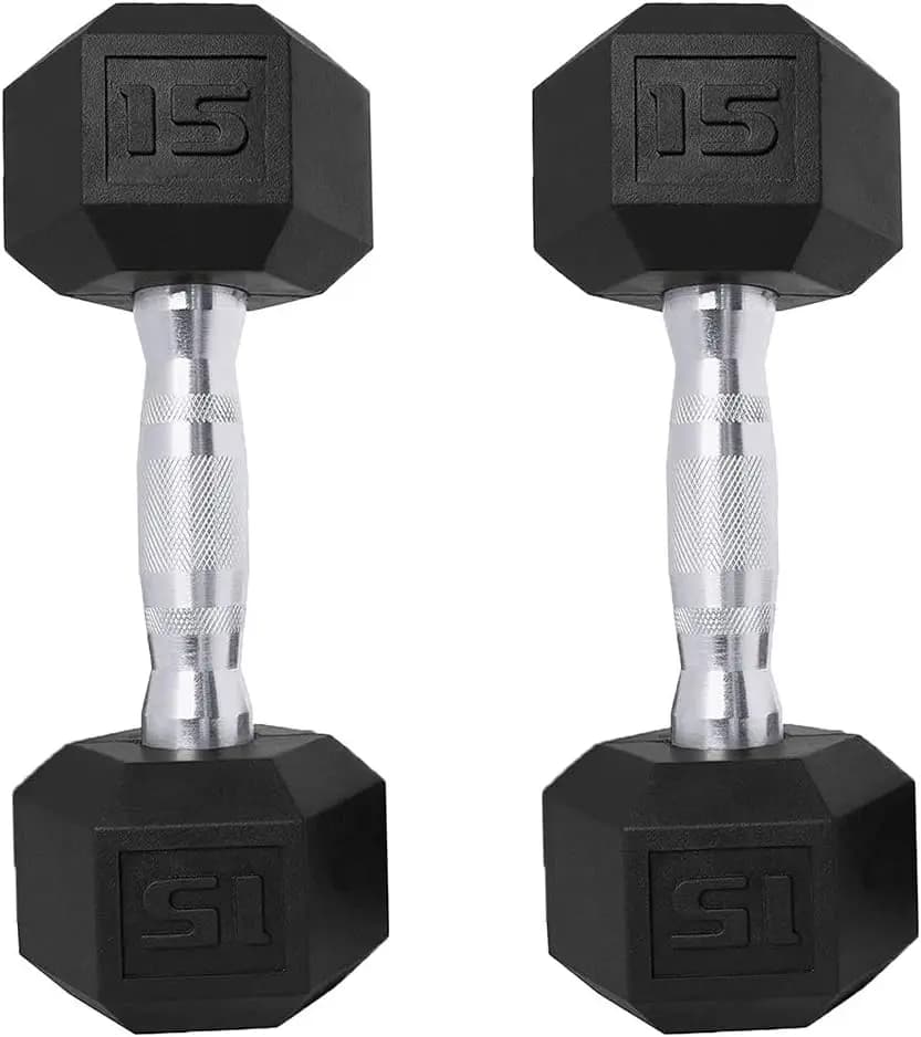 Set of 2 hexagonal handlebars for fitness at home, 15 pounds each, anti-roll design