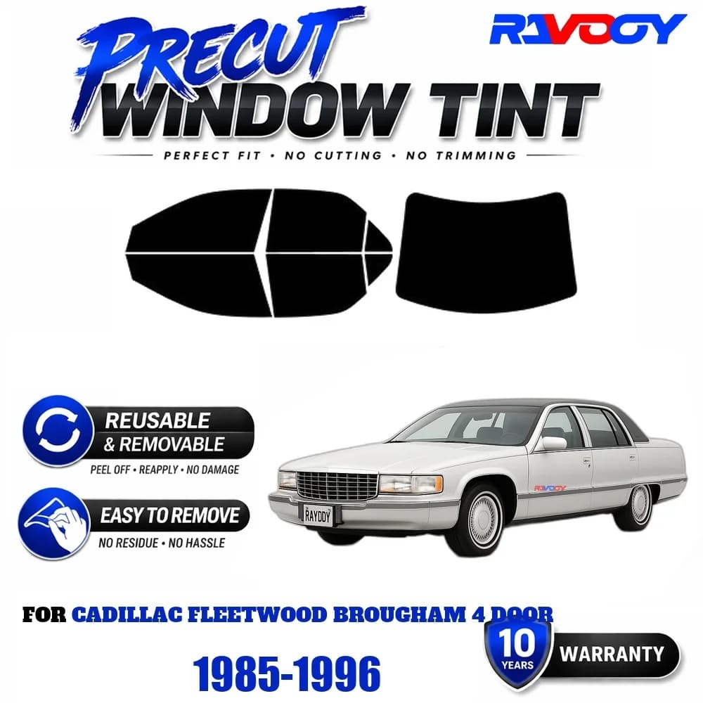 Precut Window Tint, Reusable Removable EPU Film, Custom Fit for Cadillac Fleetwood Brougham 4 Door 1985-1996, UV Heat Protection