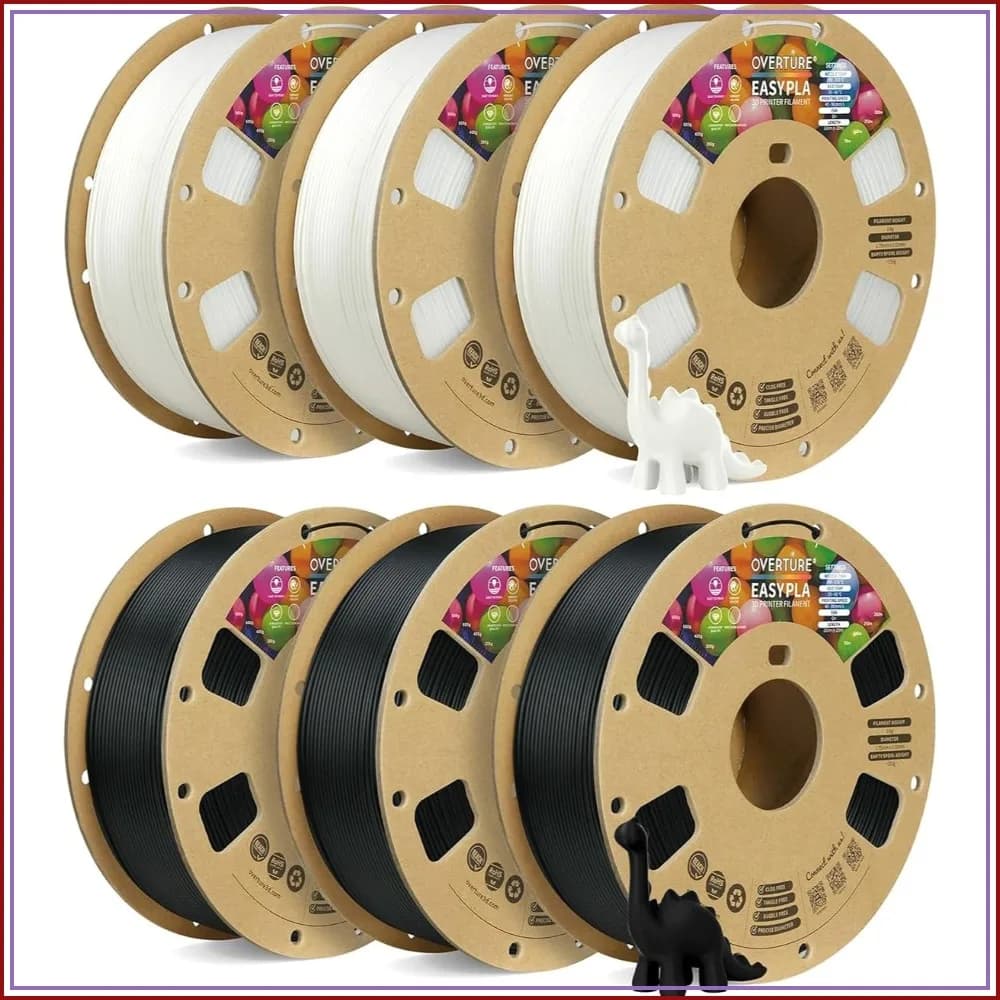 6KG PLA Filament 1.75mm Bundle, 6 Spools 1kg Each, Dimensional Accuracy +/- 0.02mm, Compatible with Most FDM Printers, Black & White