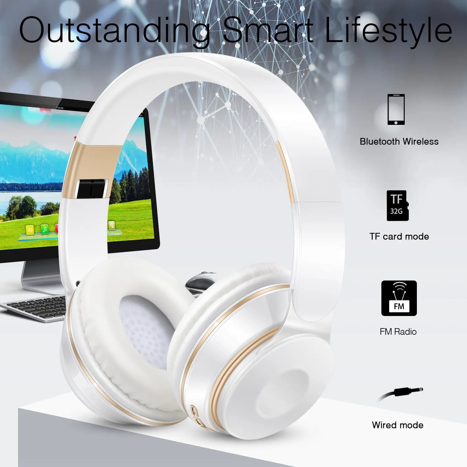 Play headphones for cosplay, Bluetooth headphones, gift, real voice, plug-in card Micro SD/TF, FM for mobile phone, PC, FM for IOS ANDROID