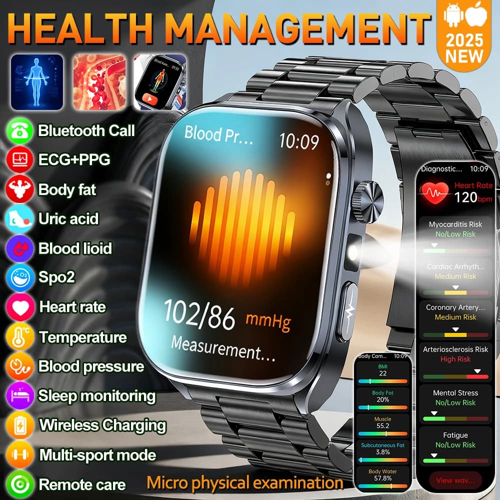 2026 New Smart Watch laser therapy health oxygen conditioning in blood pressure uric acid lipids in blood ECG Smartwatch for man woman