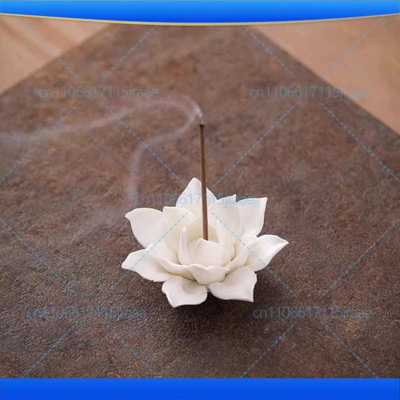 Bruciatore di incenso a forma di loto bianco in ceramica fatto a mano, porta incenso a bastoncino, base per incenso al sandalo, articoli buddisti, decorazione per la casa