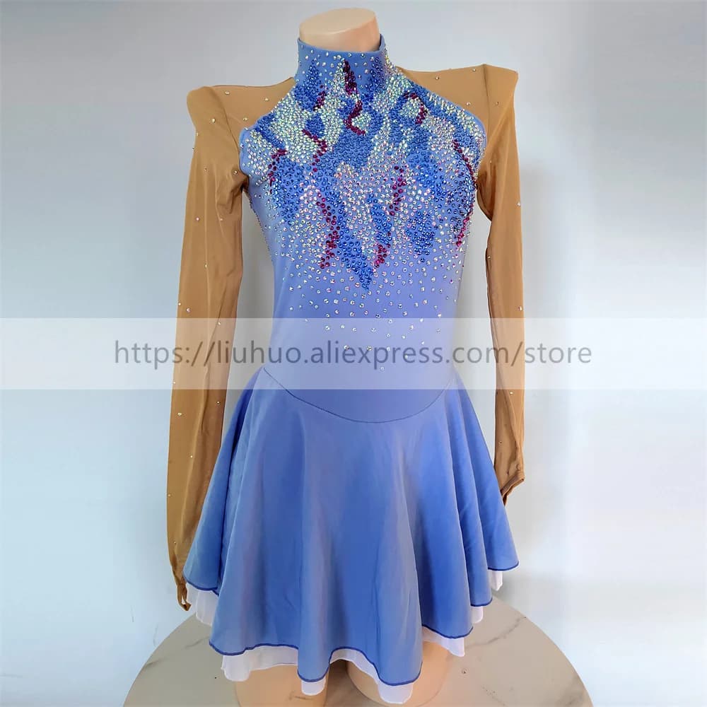 LIUHUO Donna Aldult Ragazza Personalizza Costume Ginnastica Prestazioni Concorso Body Pattinaggio di Figura sul Ghiaccio Vestito Blu Danza Adolescente