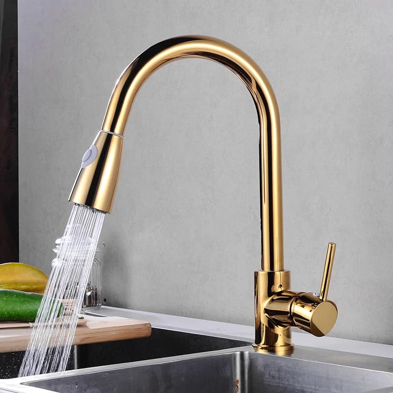 Flexible Pull Out Nozzle Faucet Stainless Steel Kitchen Faucets Sink Mixer Tap Stream Sprayer Taps Deck Gold Hot Cold Water Tap