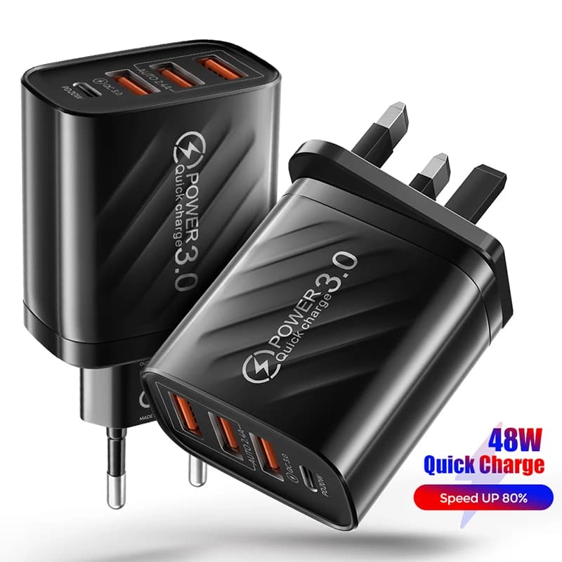 Caricatore USB da 48 W ricarica rapida QC tipo C PD ricarica rapida per iPhone Samsung Huawei Xiaomi telefono cellulare adattatore da parete con spina EU/US/UK