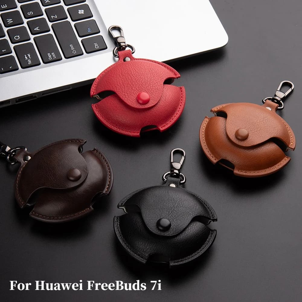 Custodia protettiva per auricolari in pelle di lusso per Huawei FreeBuds 7i Cover Cuffie Bluetooth senza fili Cover antigraffio con gancio