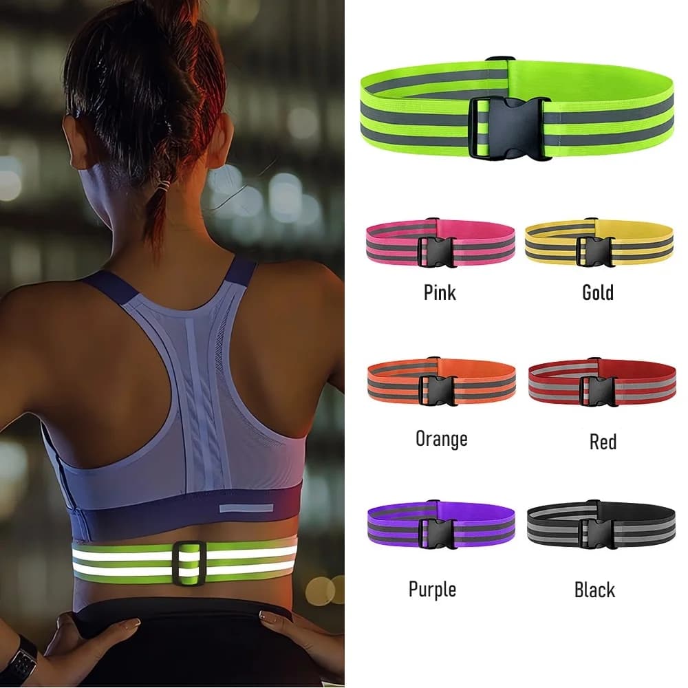 Unisex Adjustable Reflective Belt High Visibility Night Security High visibility Elastic Arm Belts for Kids Adults Running Sport