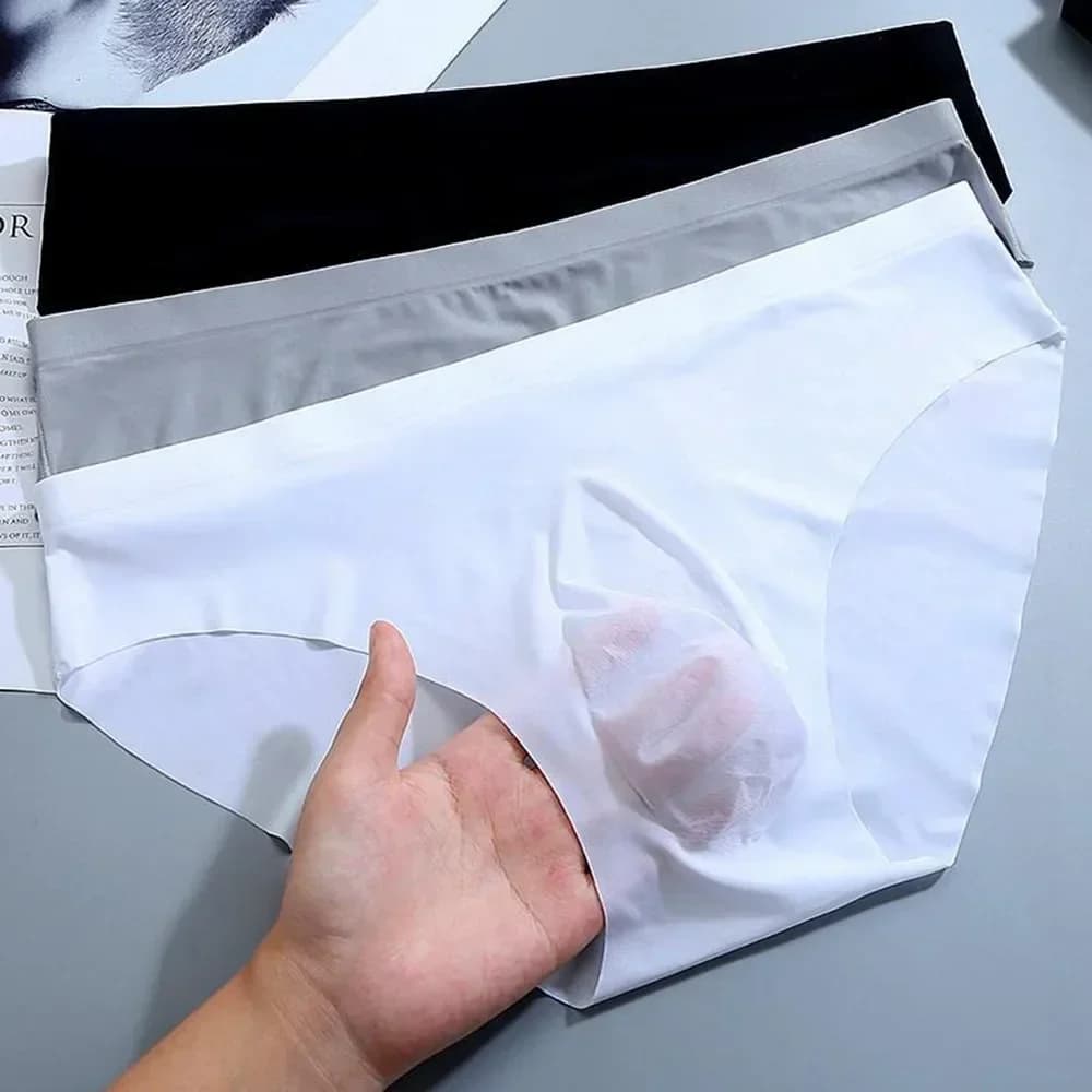 Slip intimo trasparente da uomo in seta di ghiaccio senza traccia, pantaloncini a vita media, comode mutandine da uomo con custodia morbida rigonfia