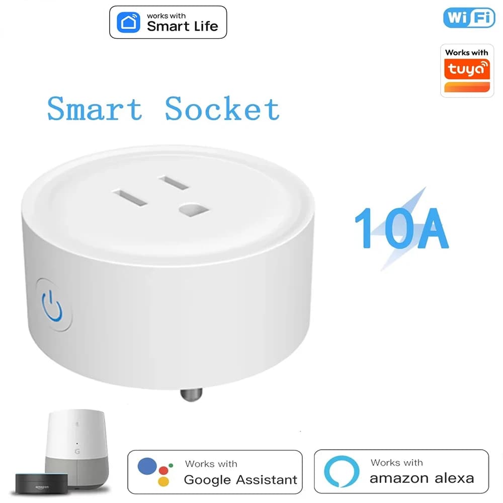 WiFi Smart Plug Standard USA Standard 10A Intelligent Timer Voice Control Smart Life Works with Tuya Alexa Google Home