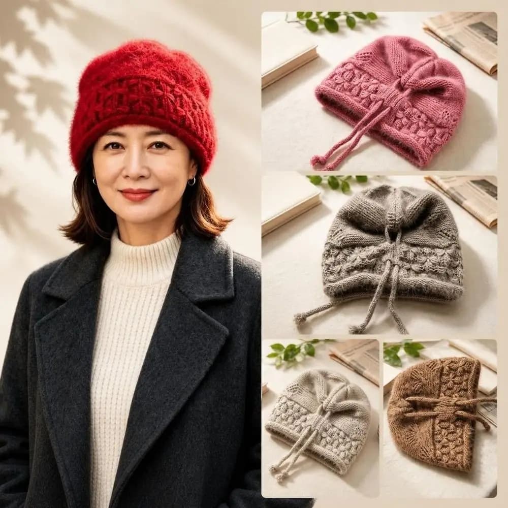 Fashion Adjustable Drawstring Knitted Hat Windproof Cold Proof Ear Protection Cap Pullover Hat Outdoors
