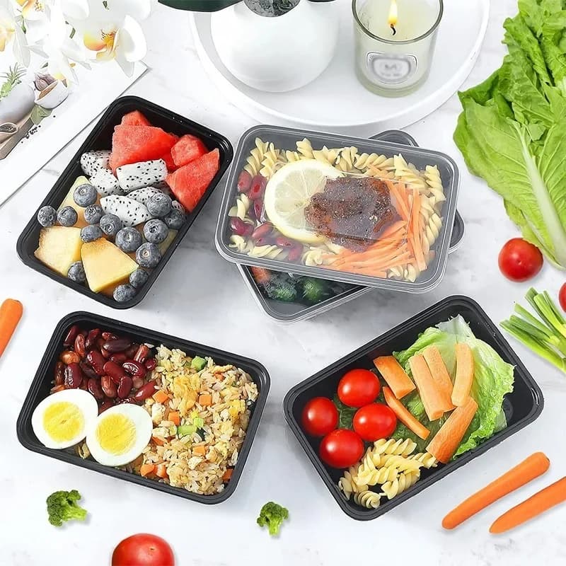 1-100 pieces disposable food containers black plastic takeaway box with salad lid fruit sandwiches kitchen refrigerator