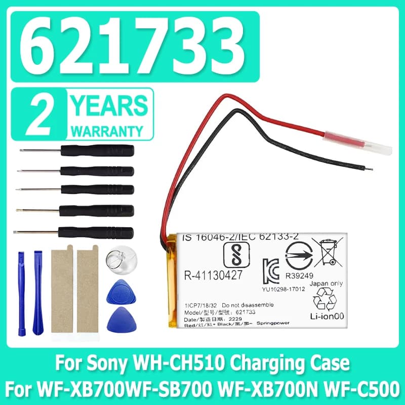 Batteria per auricolare wireless 621733,1588-0911 per Sony WH-CH510, custodia di ricarica per WF-XB700, WF-SB700, WF-XB700N, WF-C500 + strumenti