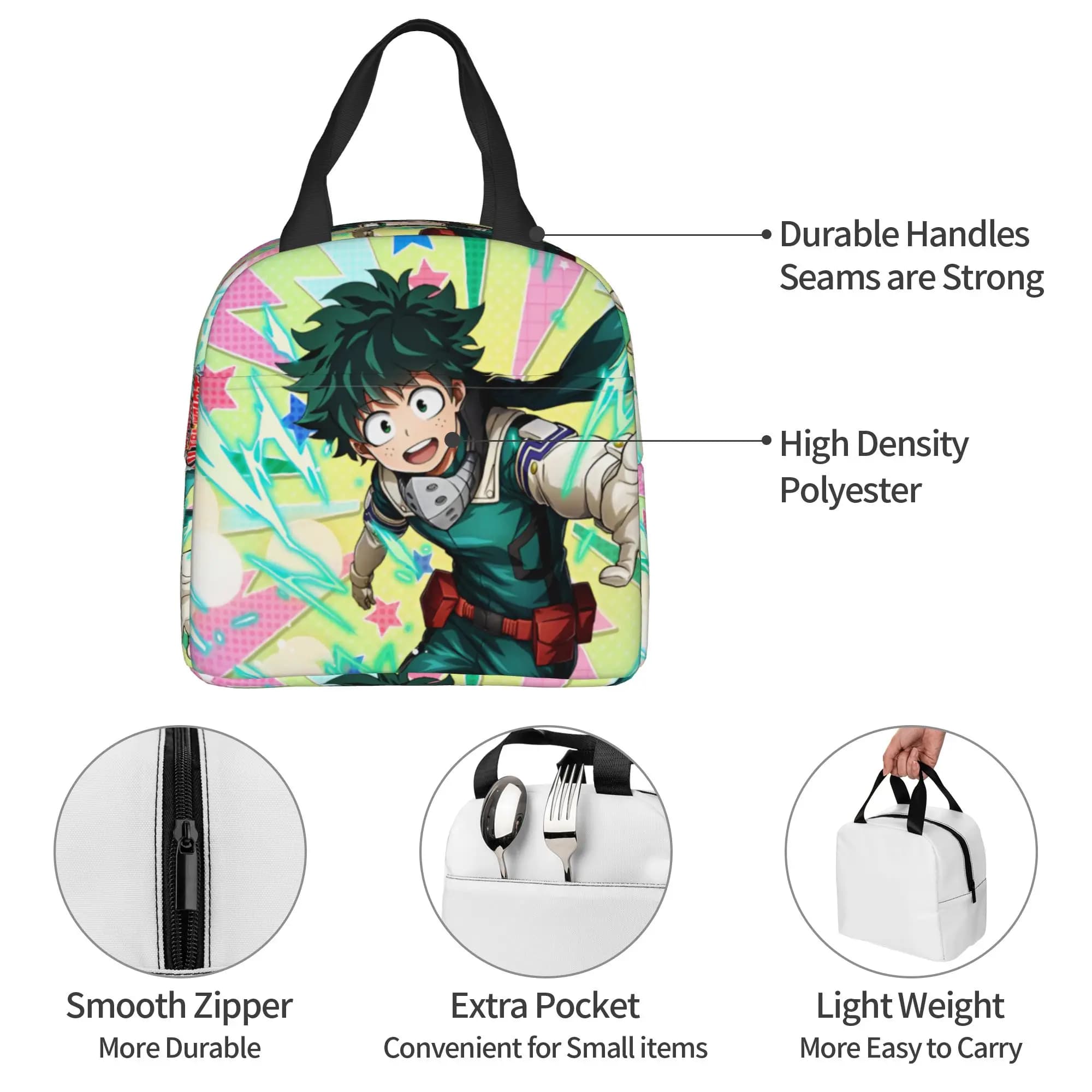 My H-Heros Academias Thermal Insulated Lunch Bag Women Dekus Anime Resuable Lunch Container for School Office Storage Food Box