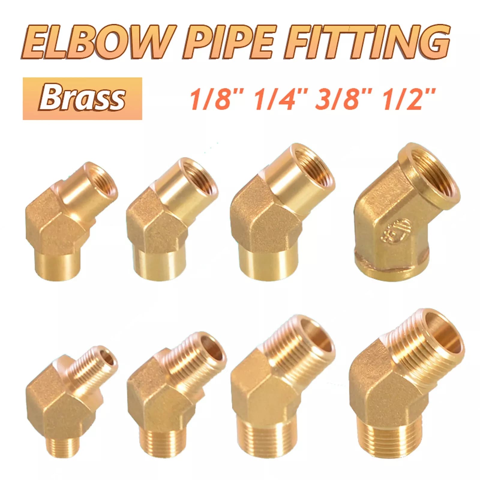 1/2/5/10Pcs 1/8" 1/4" 3/8" 1/2" BSP Male / Female Brass Elbow Connector 45 Degree Thread