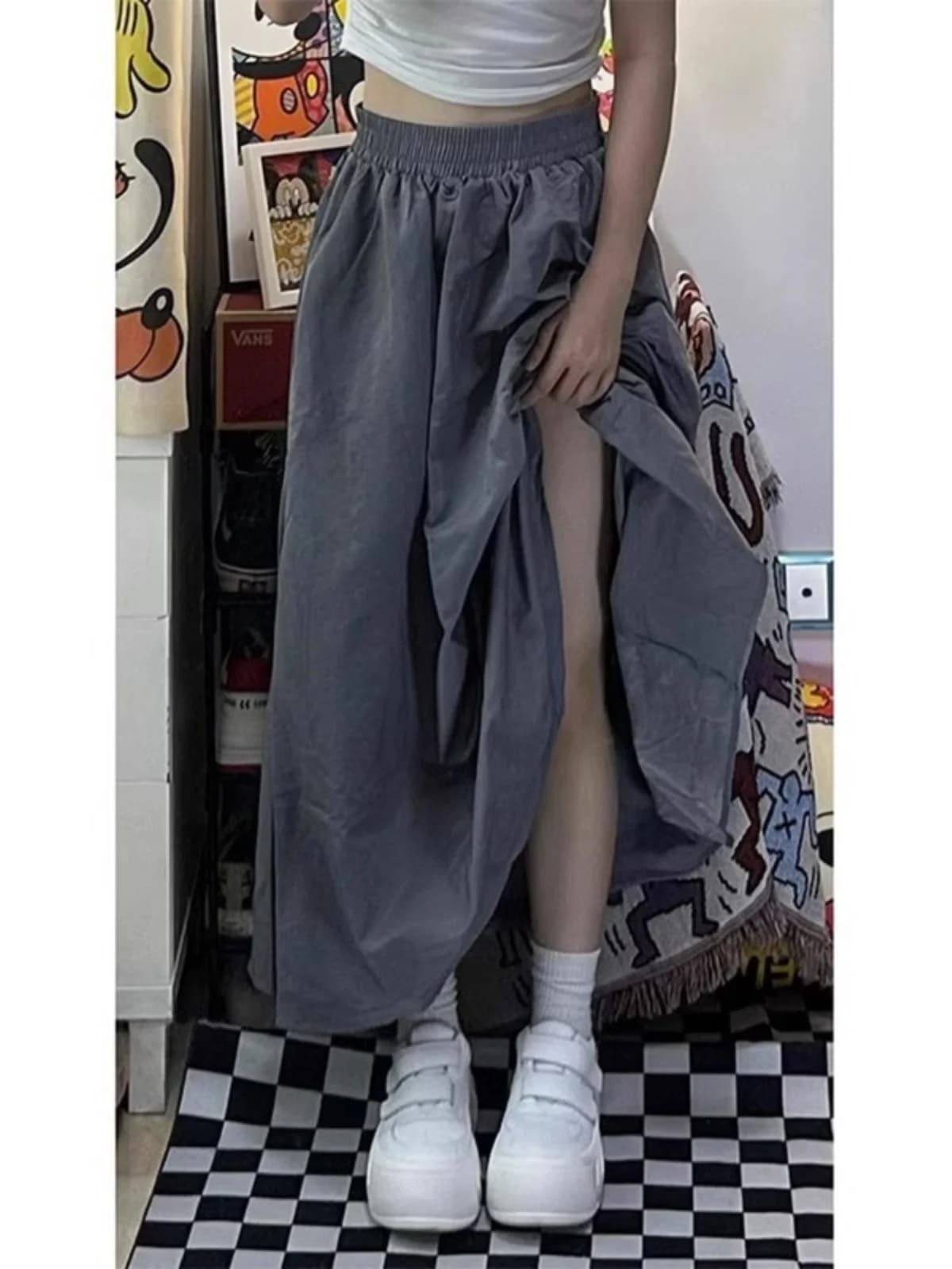 Gonna a mezza lunghezza grigia da donna, nuovo stile primavera estate, pantaloni a strato base che nascondono i fianchi, gonna sottile sopra il ginocchio, trendy INS