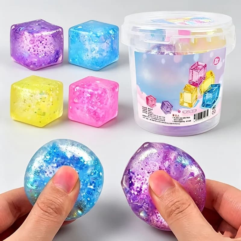 Gift for her/him, multi-piece gift bag Shun Fei Glitter Crystal Ice Cube Squeeze Ball - a ball to decompress and release emotions, send a gift bag, send a significant other gift. (random color)